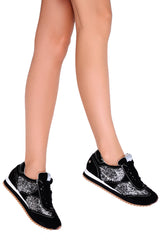 BLINK Black Woman Sneakers - MARTINA Black Metallic Glitter Sneakers