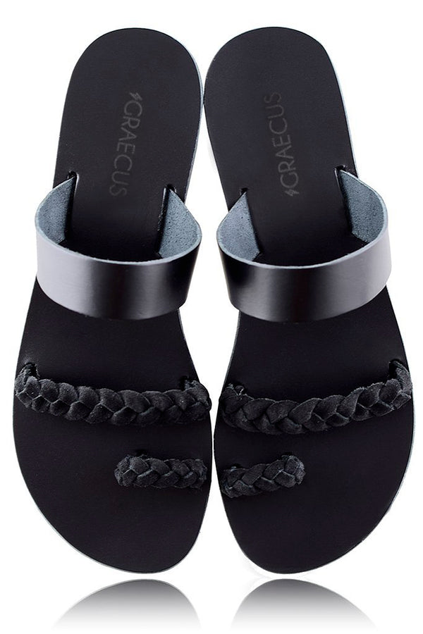 AGNOTIS Black Leather Sandals | GRAECUS Greek Handmade Leather Sandals