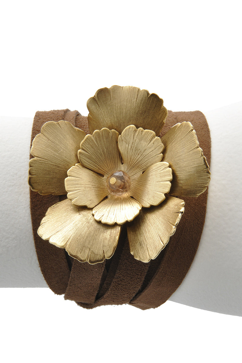BY THE STONES BROWN Suede Flower Leather Bracelet