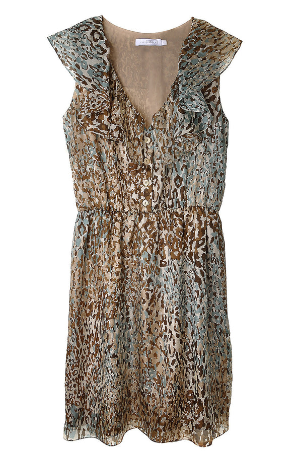 CARLOS MIELE MINT Beige Silk Leopard Dress