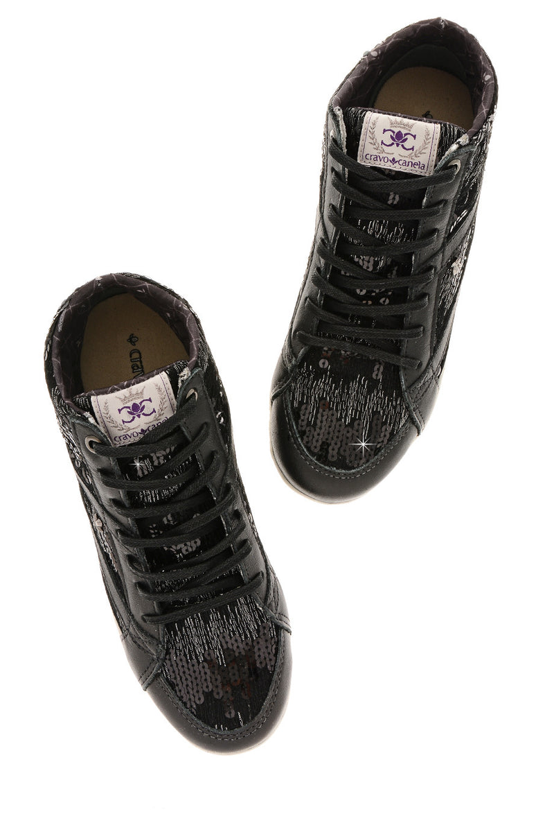 CRAVO & CANELA STARLA Black Sequin Sneakers