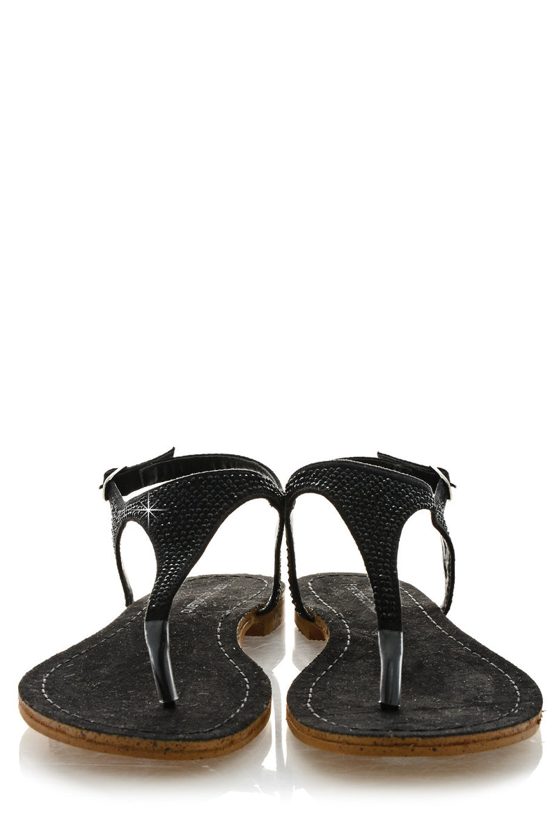FRANCESCO MILANO ARETHA Black Crystal Leather Women Sandals