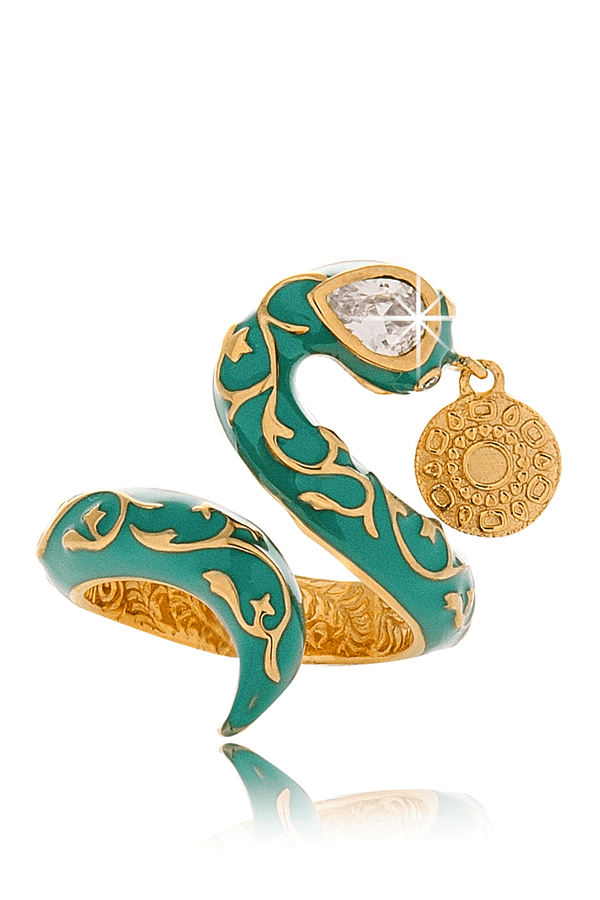 ISHARYA - FLORENTINE Green Turquoise Serpent Coin Ring - Women Jewelry