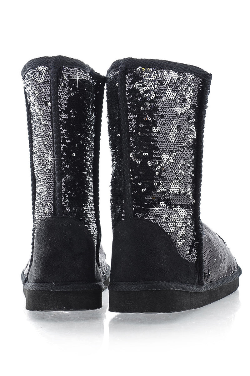 GLAMOROUS Black Sequined Boots