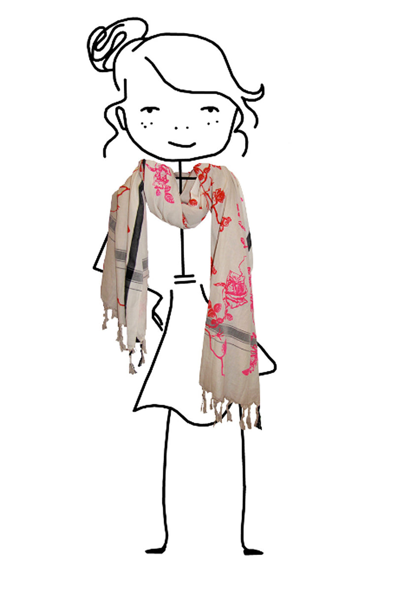 LEIGH & LUCA Woman Scarf - ROSES Red Pink Cotton Silk Woman Scarf