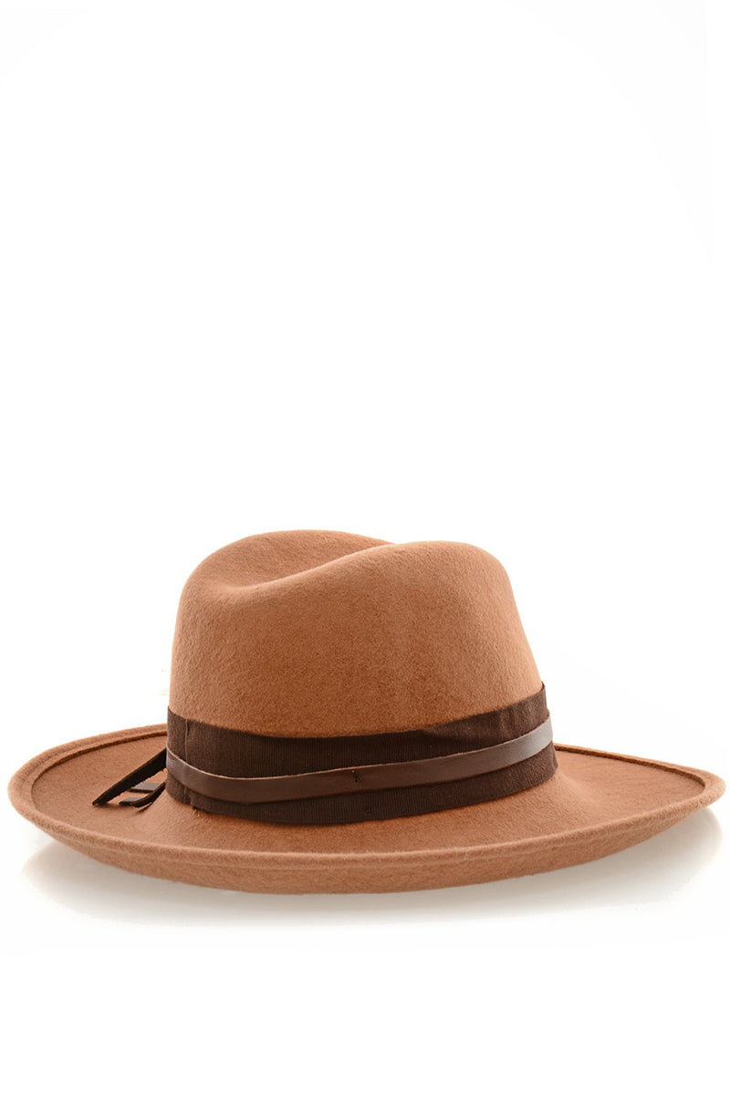 CLARA Camel Wool Fedora Hat
