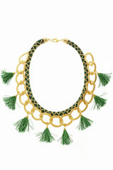 ARIELLE Green Chain Tassel Necklace