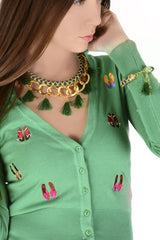 ARIELLE Green Chain Tassel Necklace