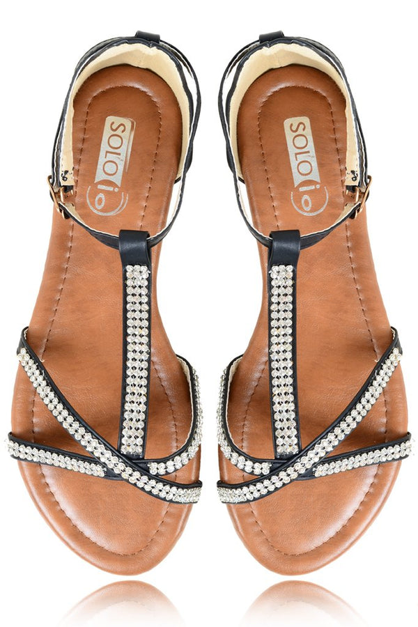SPIDER Black Sandals with Crystals
