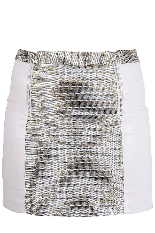 ALIA White Silver Metallic Mini Skirt