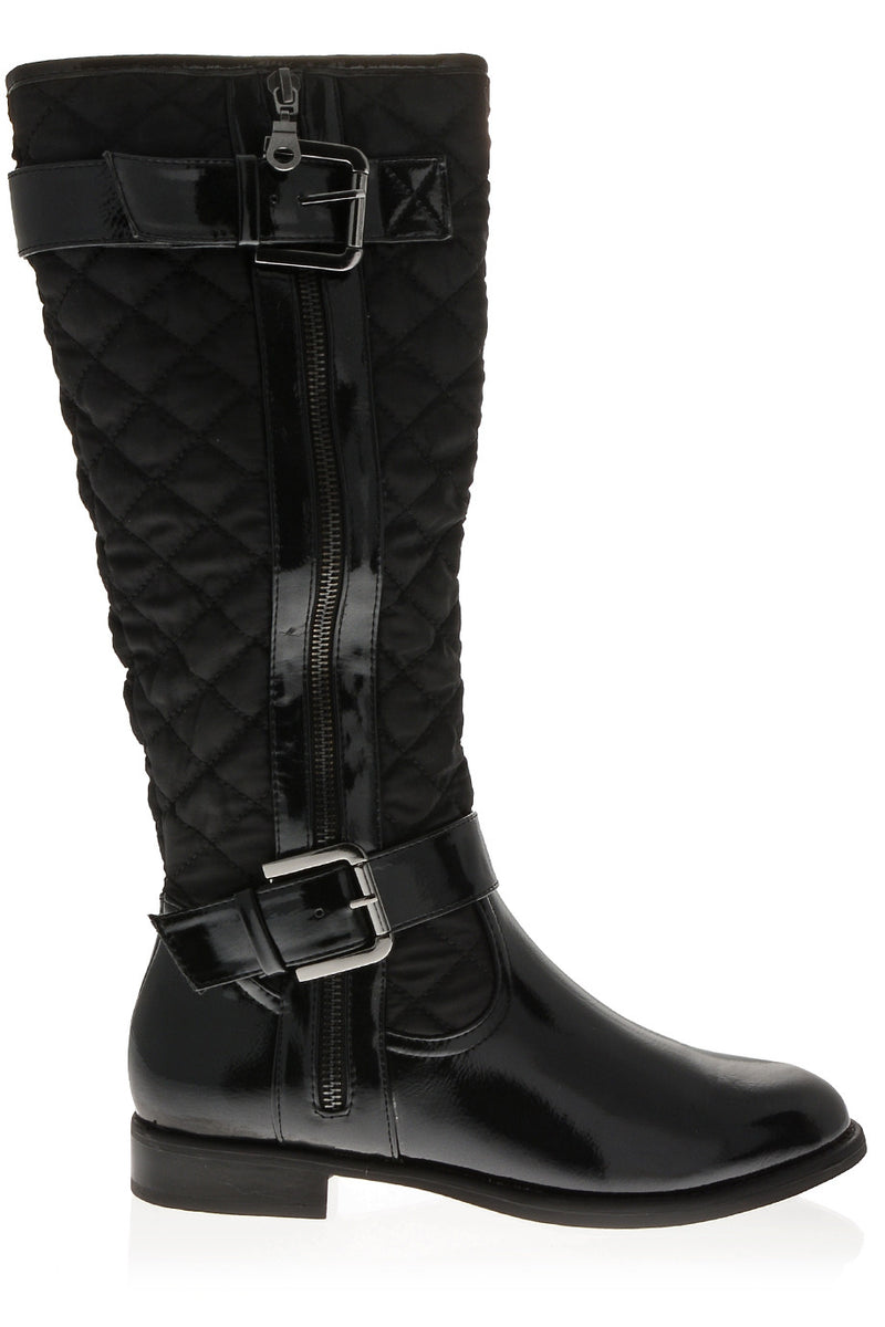 PAVIA Black Patent Quilted Knee-High Boots