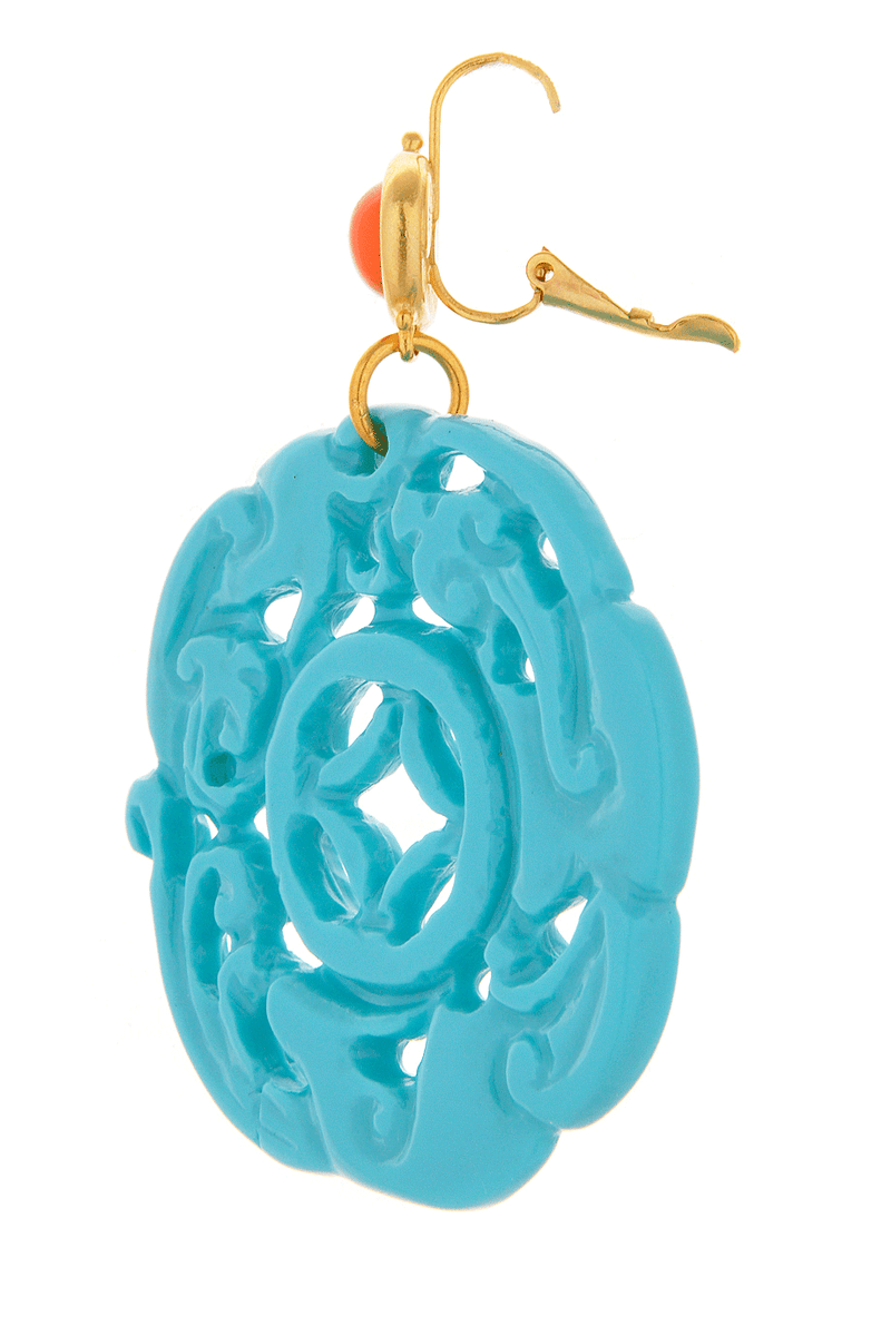 KENNETH JAY LANE BALI Turquoise Carved Pierced Earrings