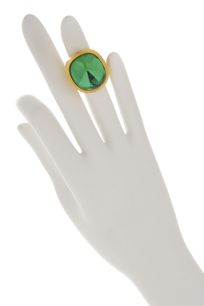KENNETH JAY LANE EMERALD Oval Green Crystal Cocktail Ring