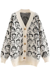 Julia Ivory Knit Cardigan with Face Patterns | Woman Clothing - Knitwear - Cardigans