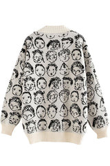 Julia Ivory Knit Cardigan with Face Patterns | Woman Clothing - Knitwear - Cardigans