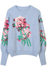 Ayla Light Blue Sweater with Flowers | Woman Clothing - Knitwear - Cardigans