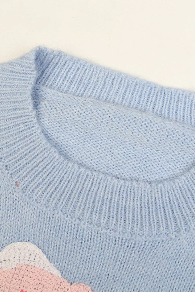 Ayla Light Blue Sweater with Flowers | Woman Clothing - Knitwear - Cardigans