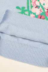 Ayla Light Blue Sweater with Flowers | Woman Clothing - Knitwear - Cardigans