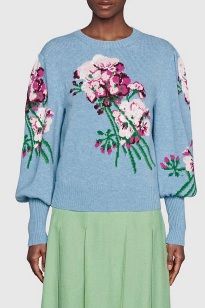 Ayla Light Blue Sweater with Flowers  Woman Clothing - Knitwear -  Cardigans – PRET-A-BEAUTE