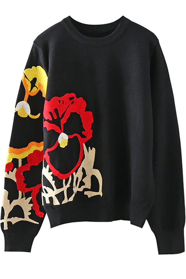 Saronya Black Sweater with Flowers | Woman Clothing - Knitwear - Cardigans