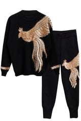 Royal Eagle Knitted Top and Pants Set with Eagle Embroidery | Woman Clothing - Knitted Sets - Diane Ford