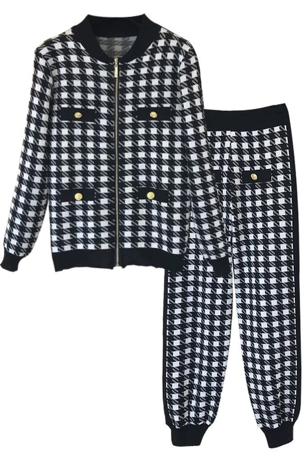 Garda Black and White Houndstooth Jacket and Pants Set | Woman Clothing - Knitwear