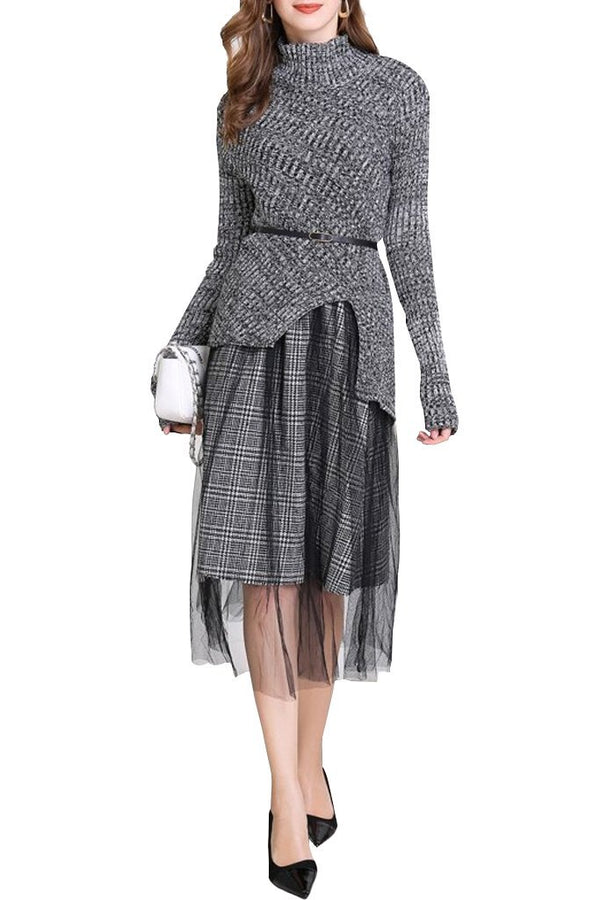Brody Grey Sweater Top and Mesh Skirt Set | Woman Clothing - Knit Sets - Philip Lang