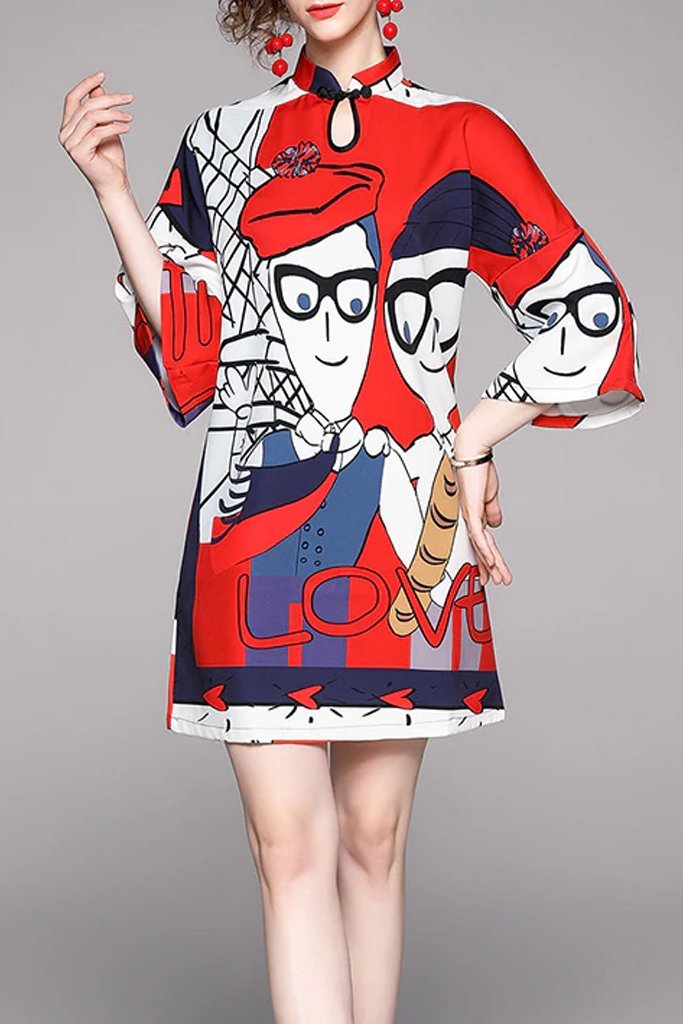 Alden Red Printed Dress | Woman Clothing - Printed Dresses