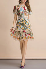Danica Colorful Printed Dress with Lace and Tulle | Woman Clothing - Dresses 