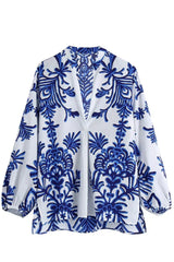 Christa White Blue Patterned Top | Woman Clothing - Tops - Blouses