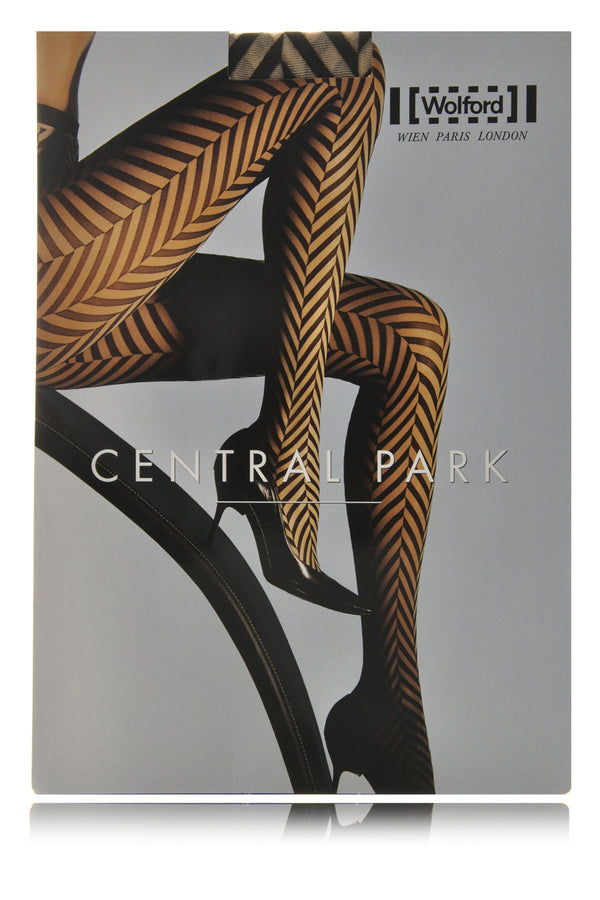 WOLFORD CENTRAL PARK Striped Black Tights 9180