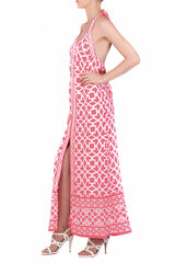 ALICE & TRIXIE PETRA Neon Pink Halterneck Maxi Silk Dress