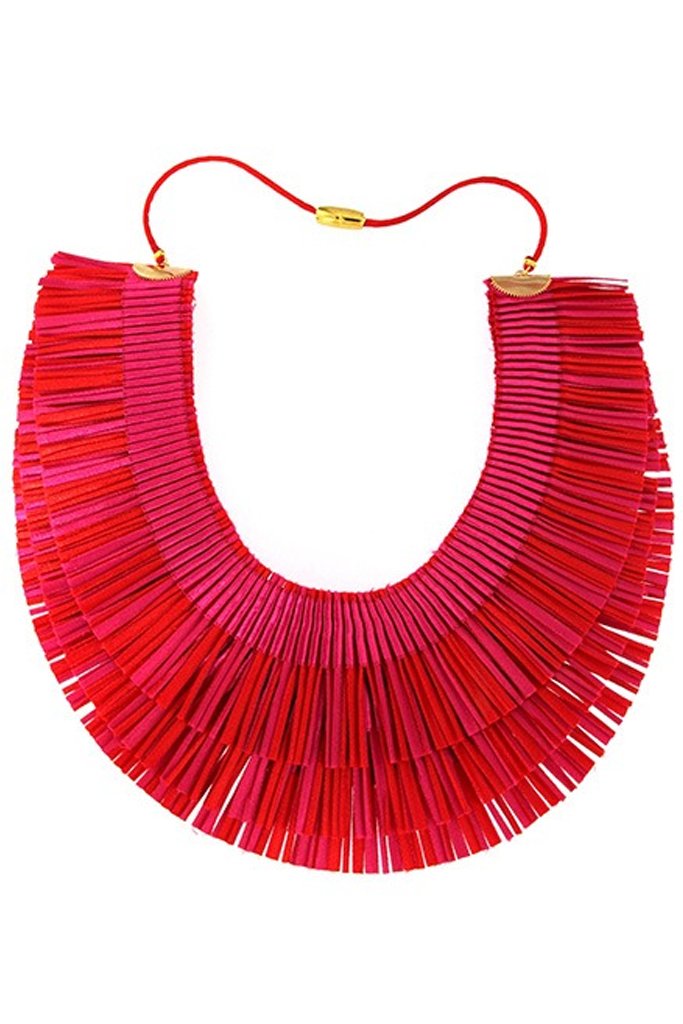 RA Triple Fuchsia Color Fabric Necklace