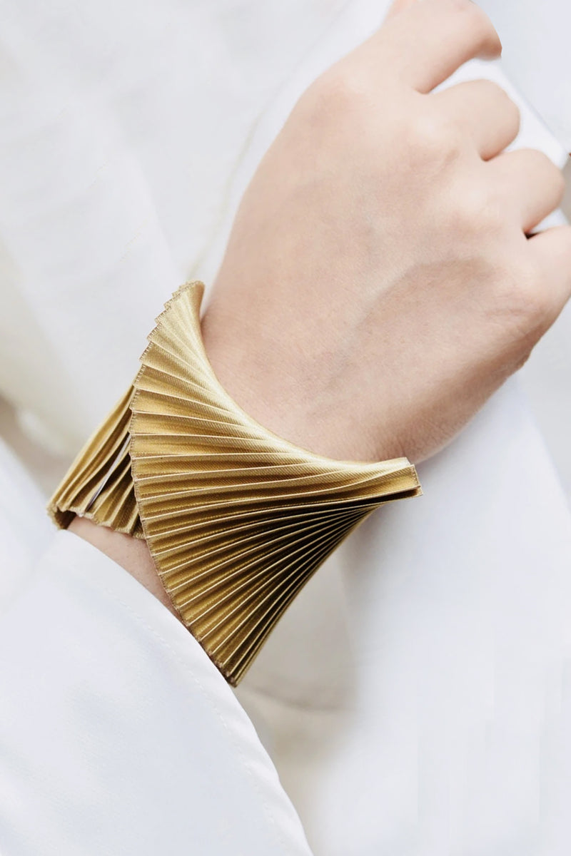 Pleated Metallic Gold Fabric Bracelet | Jewelry - Bracelets - Alexandra Tsoukala