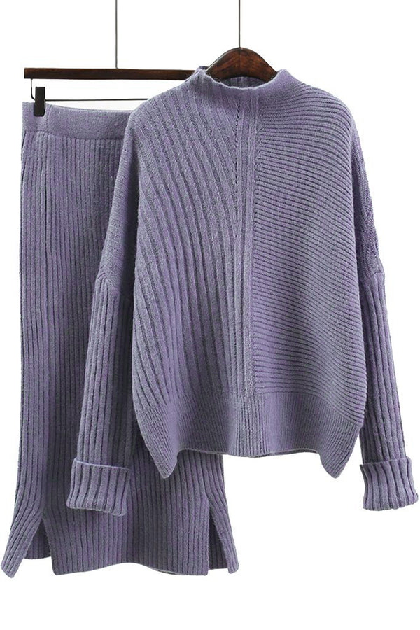 Alizee Purple Blue Knitted Sweater and Skirt Set