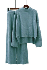 Light Blue Cotton Sweater and Pants Set | Knitwear Woman Clothing