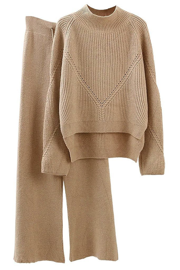 Beige Cotton Sweater and Pants Set | Knitwear Woman Clothing