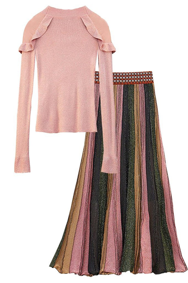Pink Metallic Blouse and Pleated Skirt Set | Woman Clothing Philip Lang