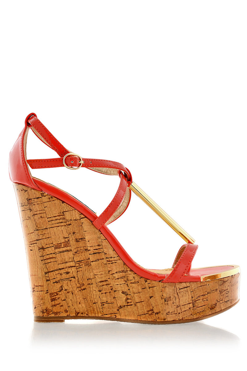 BLINK WINONA Coral Patent Cork Wedges