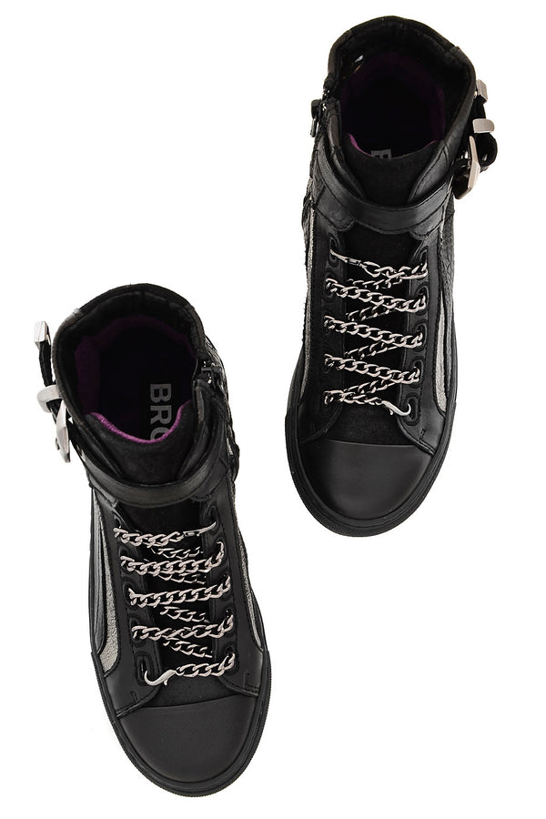 BRONX BERENICE Black Chain Ankle Sneakers