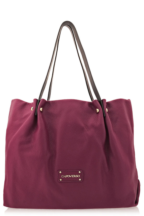 CAPOVERSO - ADRIA Prune Leather Tote Bag - Handbags - Shoulder Bags