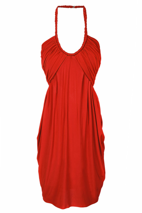 CARLOS MIELE DRAPED Red Halterneck Evening Dress