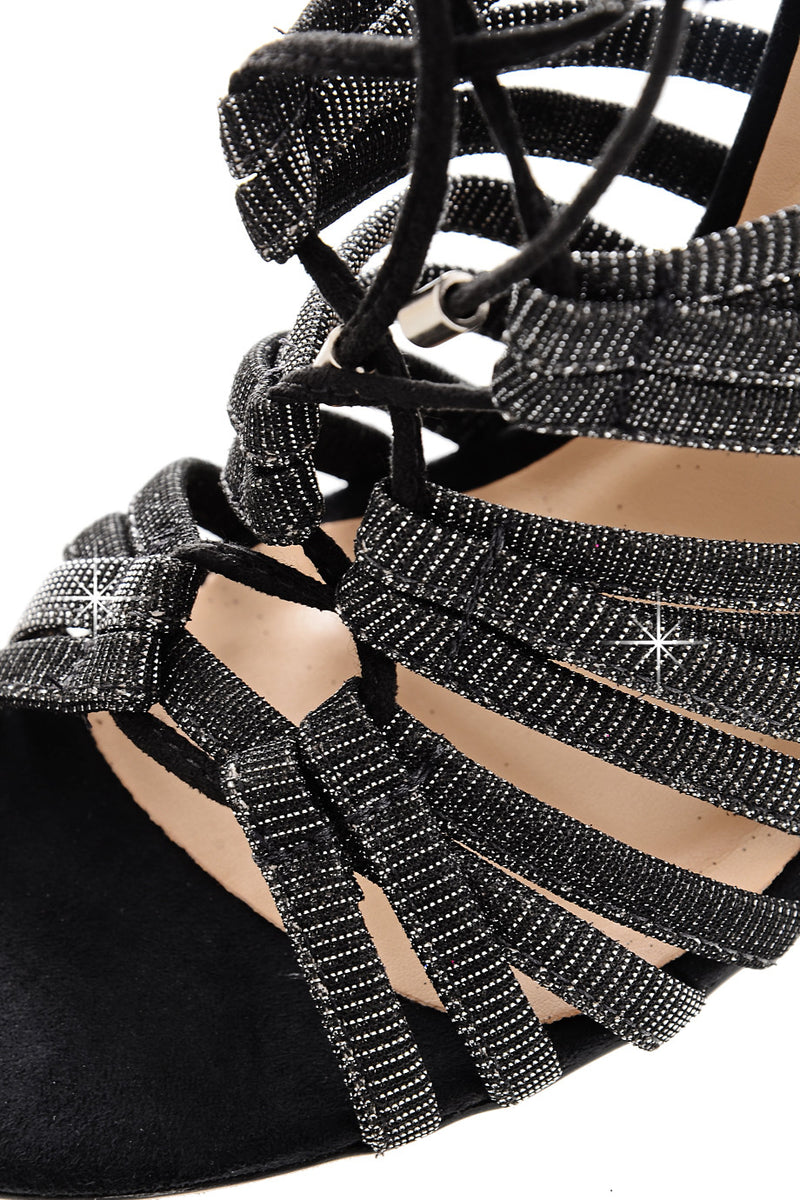 CECCONELLO ALESIA Silver Black Cord Heeled Sandals