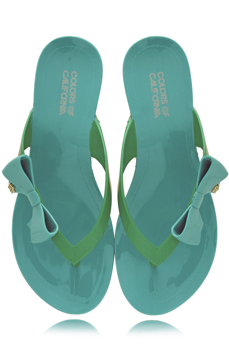 COLORS OF CALIFORNIA RIBBON Turquoise Green Flip Flops