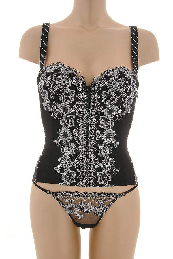 COTTON CLUB FLORAL Embroidered Black Corset
