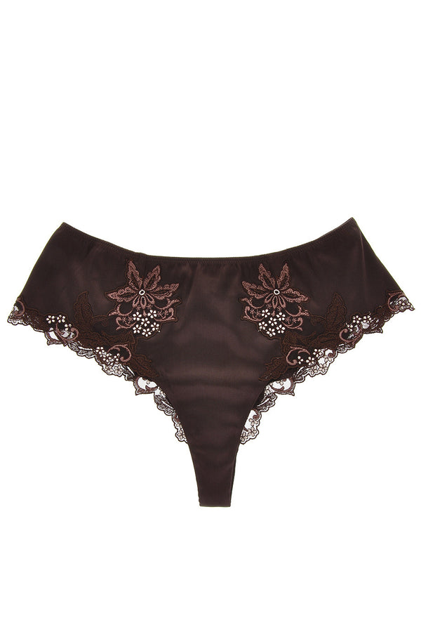 COTTON CLUB NOTORIOUS Brown Silk Floral Thong
