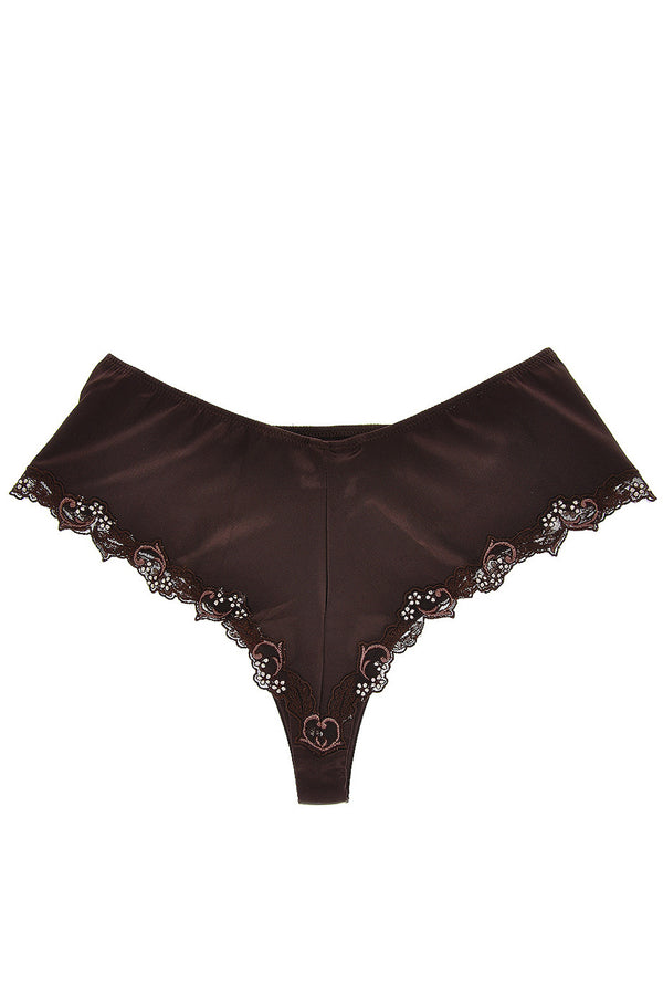 COTTON CLUB NOTORIOUS Brown Silk Floral Thong