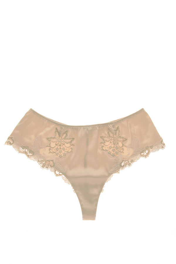 COTTON CLUB NOTORIOUS Ivory Silk Floral Thong