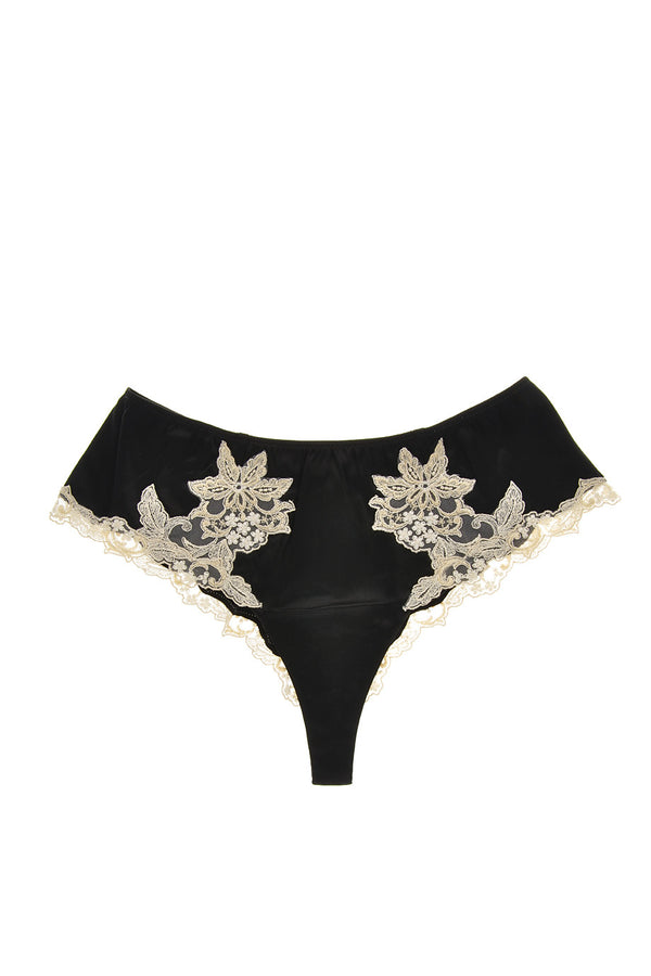 COTTON CLUB NOTORIOUS Βlack Silk Floral Thong