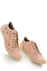 CRAVO & CANELA CINNA Creamy Rose Cut-Out Leather Sneakers